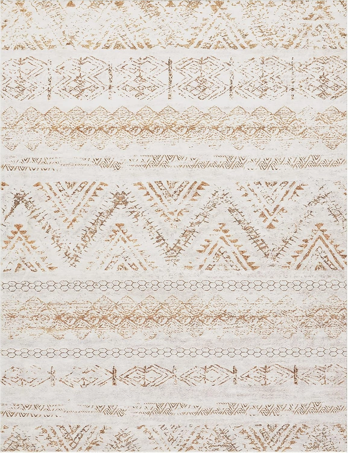 Area Rug Living Room Carpet: 5x7 Large Moroccan Soft Fluffy Geometric Washable Bedroom Rugs Dining Room Home Office Nursery Low Pile Decor Under Kitchen Table Light Brown/Ivory