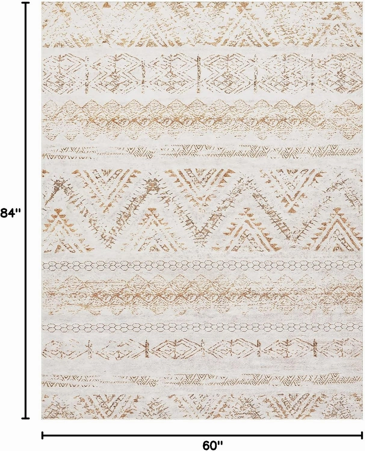 Area Rug Living Room Carpet: 5x7 Large Moroccan Soft Fluffy Geometric Washable Bedroom Rugs Dining Room Home Office Nursery Low Pile Decor Under Kitchen Table Light Brown/Ivory