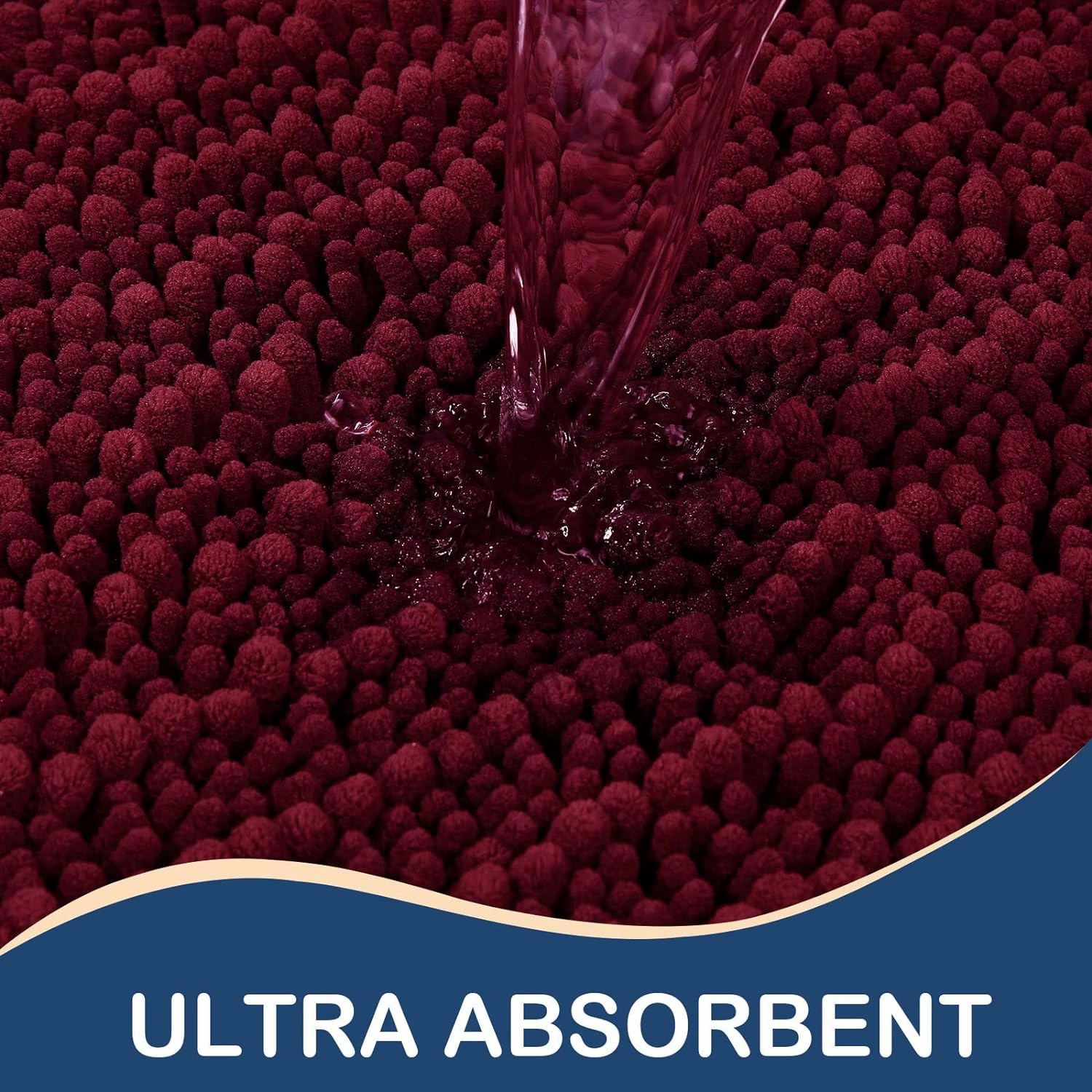 Arotive Luxury Chenille Bathroom Rug Mat, Extra Soft Thick Absorbent Shaggy Bath Rugs, Non-Slip Machine Wash Dry, Plush Bath Mats for Bathroom, Shower and Tub, 24x16, Burgundy