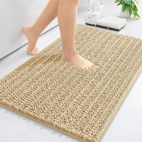 Arotive Luxury Chenille Bathroom Rug Mat, Extra Soft Thick Absorbent Shaggy Bath Rugs, Non-Slip Machine Wash Dry, Plush Bath Mats for Bathroom, Shower and Tub, 30x17, Beige