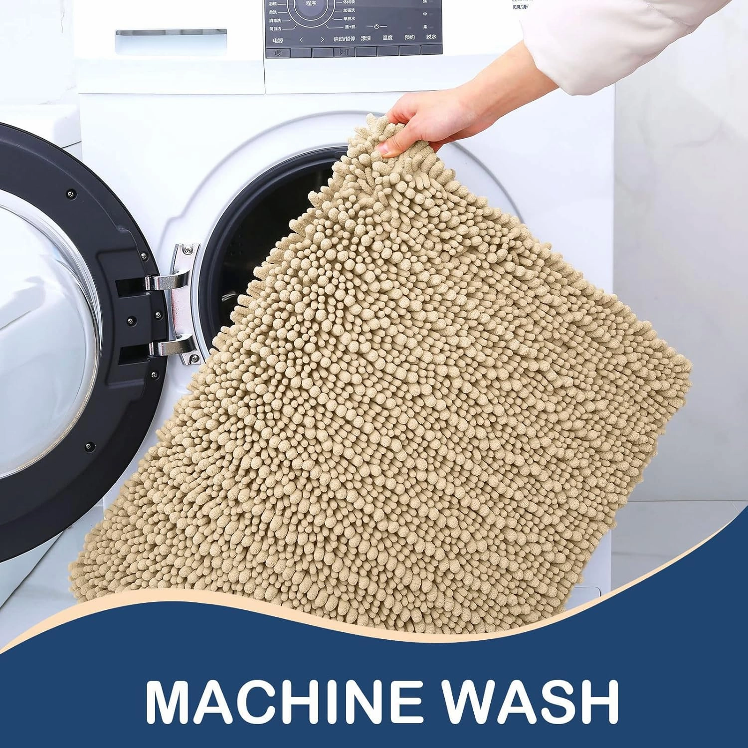 Arotive Luxury Chenille Bathroom Rug Mat, Extra Soft Thick Absorbent Shaggy Bath Rugs, Non-Slip Machine Wash Dry, Plush Bath Mats for Bathroom, Shower and Tub, 30x17, Beige