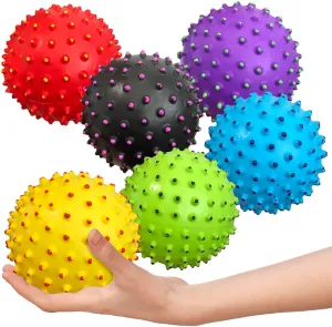 ArtCreativity Two-Tone Knobby Balls, Set of 6, Fidget Sensory Toys for Kids, 4 Inch Spiky Sensory Balls in Assorted Colors, Birthday Party Favors, Treasure Box Prizes – Sold Deflated