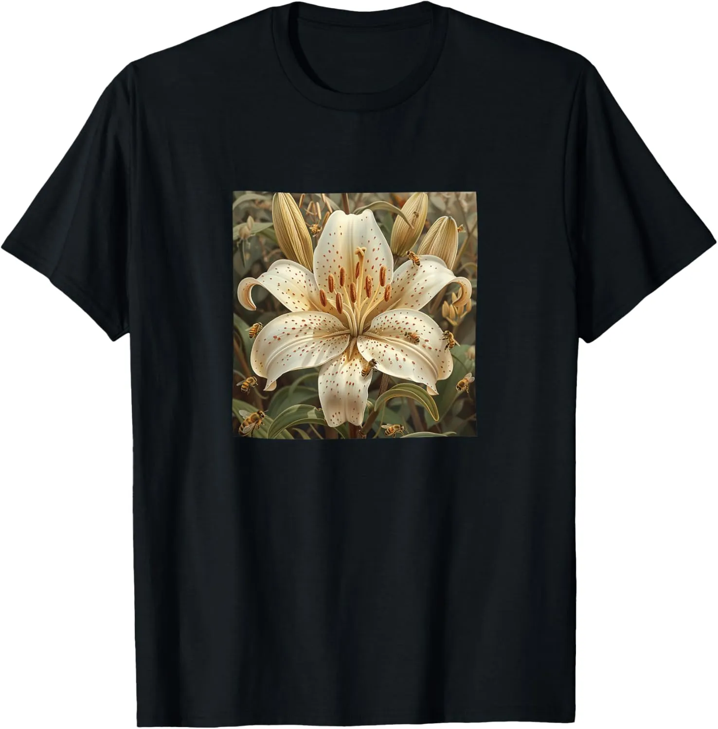 Asiatic Lily Flower Blooming With Bees Around Graphic T-Shirt