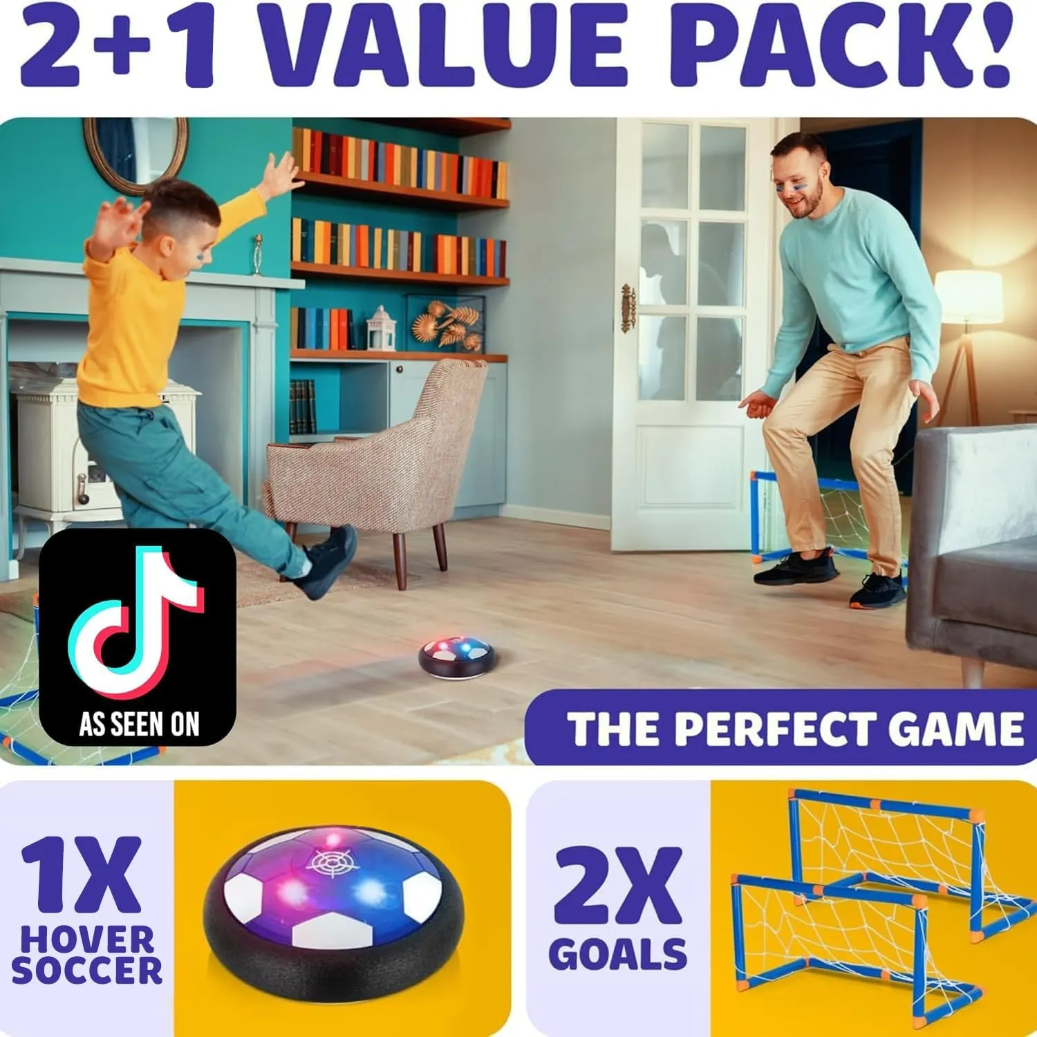 Atlasonix Hover Soccer Ball, Indoor Soccer Ball, Boy Birthday Gifts, Indoor Toy Games, 1 Balls with 2 Goals, Indoor 3 in 1 Pack, Floating Gliding Disk