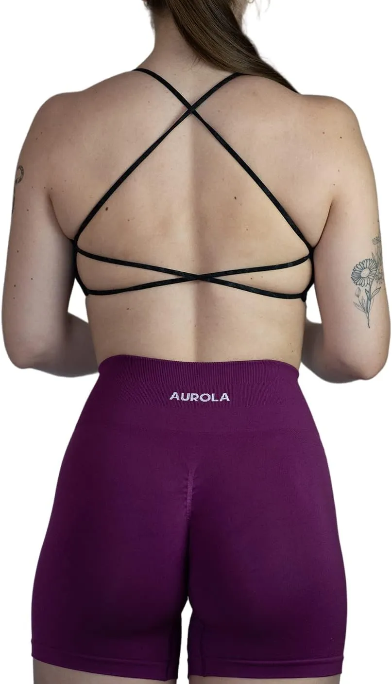 AUROLA Workout Sports Bras Women Athletic Removable Backless Strappy Criss Cross Light Support Gym Fitness Yoga Crop Bra
