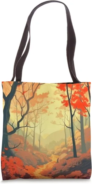 Autumn Forest With Fog Vintage Landscape Colorful Graphic Tote Bag