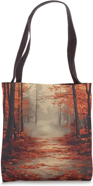 Autumn Forest With Fog Vintage Landscape Graphic Tote Bag