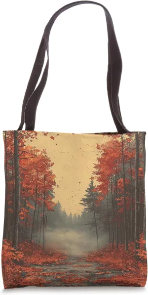 Autumn Forest With Fog Vintage Landscape Graphic Tote Bag