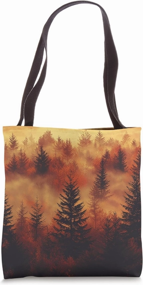 Autumn Forest With Fog Vintage Landscape Graphic Tote Bag