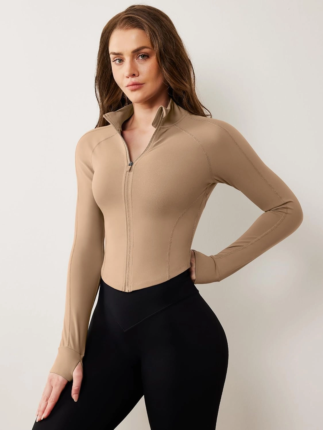 AVGO Women's Workout Jacket Lightweight Zip Up Cropped Yoga Jackets Slim Fit Athletic Tops with Thumb Holes