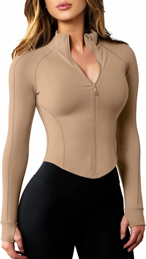AVGO Women's Workout Jacket Lightweight Zip Up Cropped Yoga Jackets Slim Fit Athletic Tops with Thumb Holes