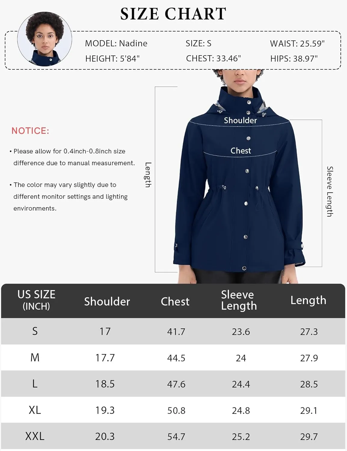 Avoogue Rain Jacket for Women Waterproof Lightweight Hooded Raincoat for Hiking Travel Outdoor