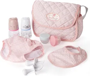 BABESIDE 8 Pcs Baby Diaper Bag Set With Bottles, Accessories Includes Carry Bag, Diapers and Bib, Feeding and Care Set for 17-22 Inches Dolls