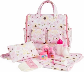 BABESIDE 10 Pcs Baby Doll Diaper Bag Set for 12-15 Inch Babydolls, Baby Dolls Accessories Set with 2-in-1 Diaper Bag Changing Pad and Baby Doll Bath Set for Realistic Dolls, Pink