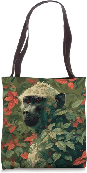 Baboon Camouflage Leaves Illustration Graphic Tote Bag