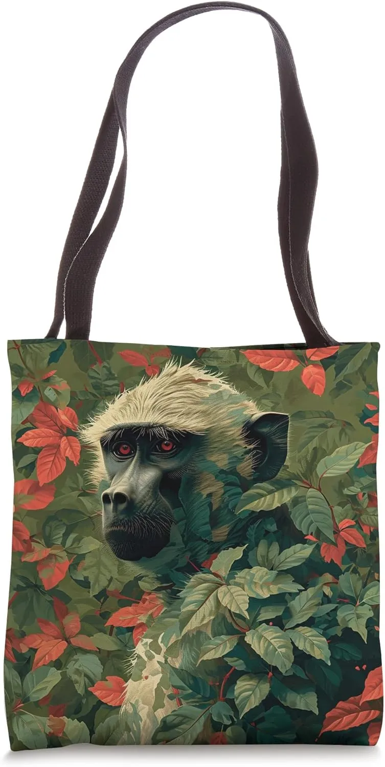 Baboon Camouflage Leaves Illustration Graphic Tote Bag
