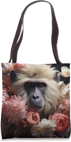 Baboon Cottagecore Botanical Flowers Illustration Graphic Tote Bag