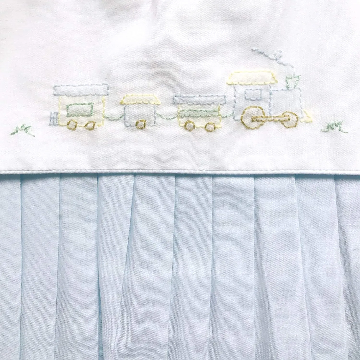 Baby Boys' Square Collar Romper with Train Embroidery