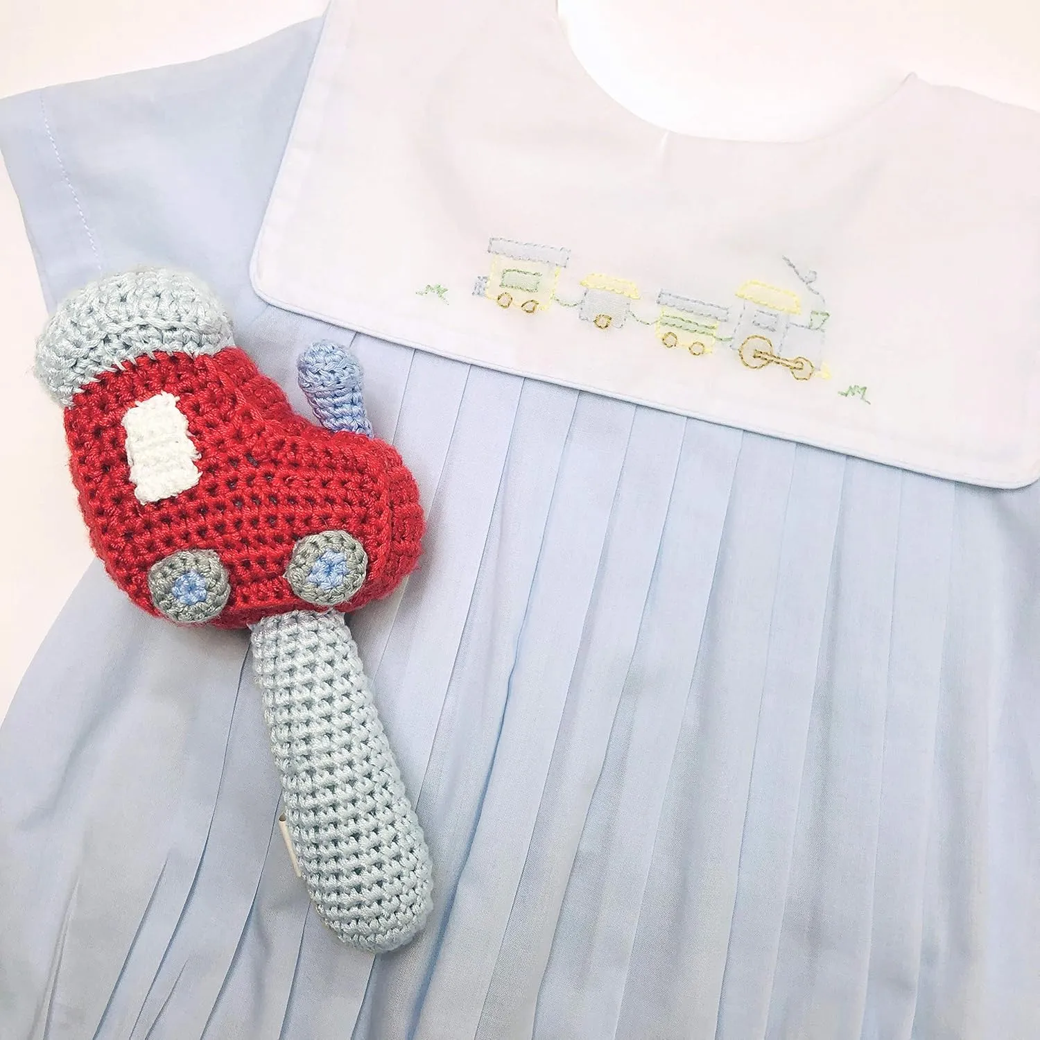 Baby Boys' Square Collar Romper with Train Embroidery