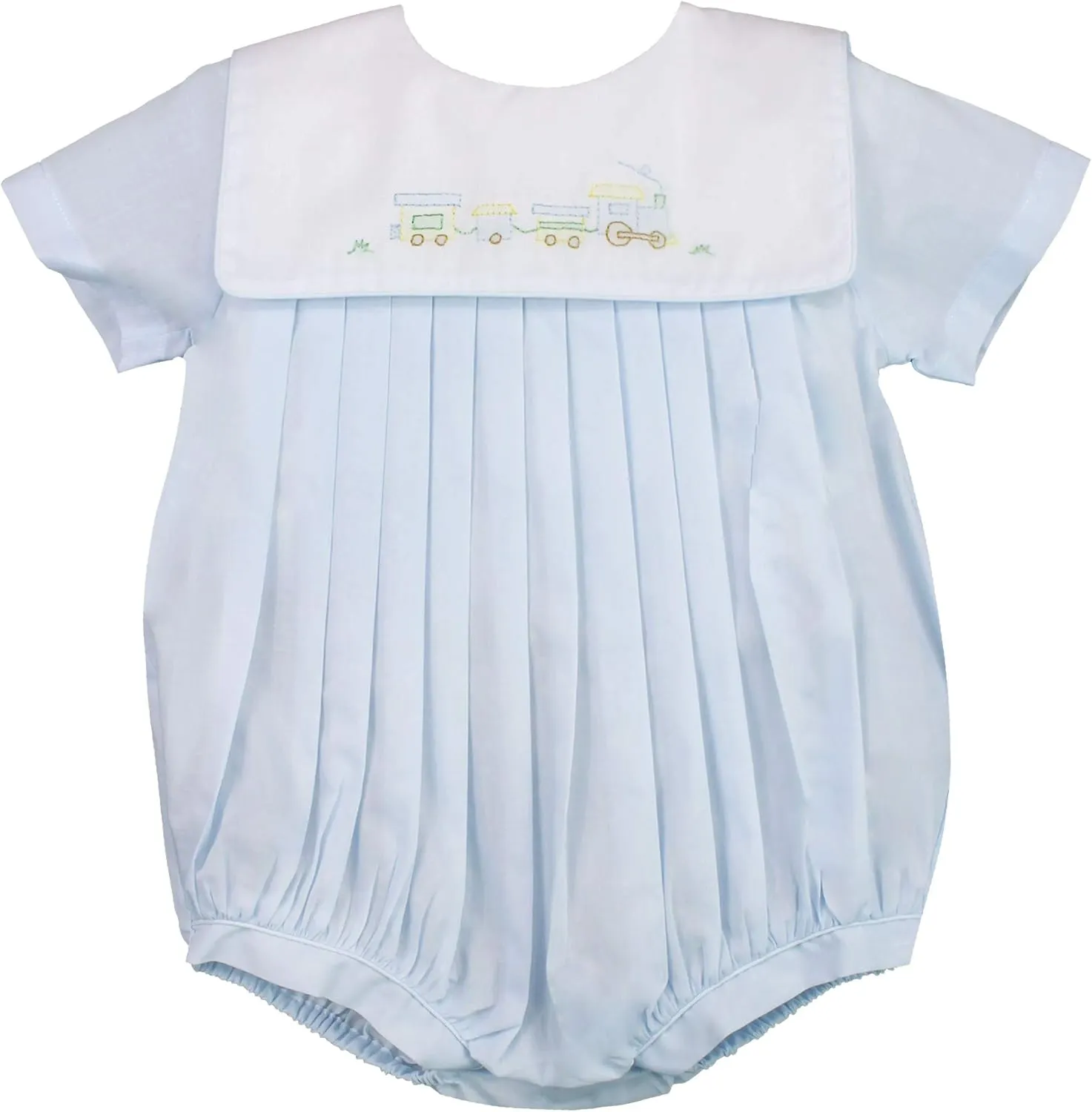 Baby Boys' Square Collar Romper with Train Embroidery