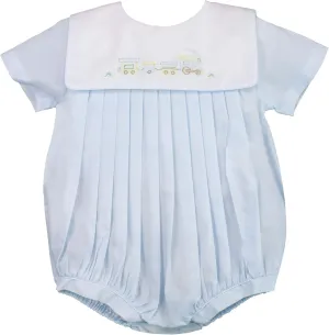 Baby Boys' Square Collar Romper with Train Embroidery