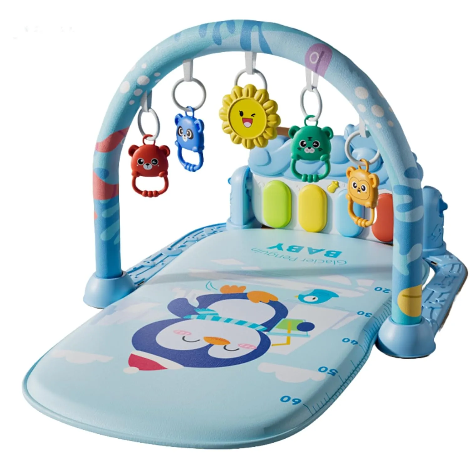 Baby Music Fitness Stand 0-3 Years Old Early Education Toys 5-in-1 Piano mats Removable Educational Toys Newborn Gifts Baby Touch Training Pads (Penguins Pattern)