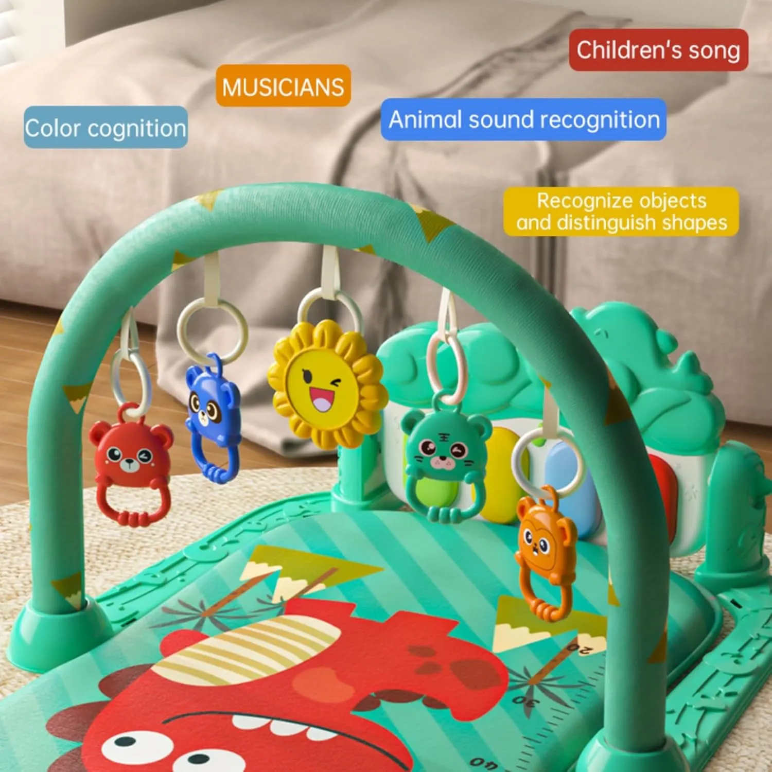 Baby Music Fitness Stand 0-3 Years Old Early Education Toys 5-in-1 Piano mats Removable Educational Toys Newborn Gifts Baby Touch Training Pads (Penguins Pattern)