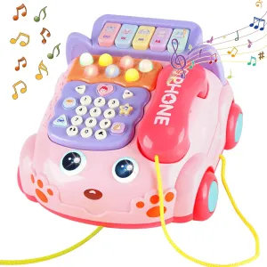 Baby Phone Toy,Baby Toy Phone Cartoon Baby Piano Music Light Toy Children Pretend Phone, Kids Cell Phone Girl with Light Parent-Child Interactive Toy Gift Game Boy Girl Early Education Gift Pink 18M 