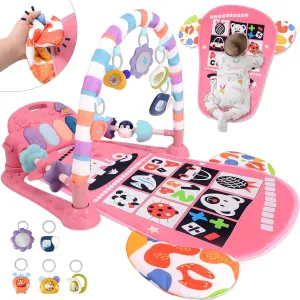 Baby Play Gym for 0-6 Months, High Contrast Tummy Time Mat, Kick and Play Piano, Music and Lights, Newborn Gifts for Girls, Pink