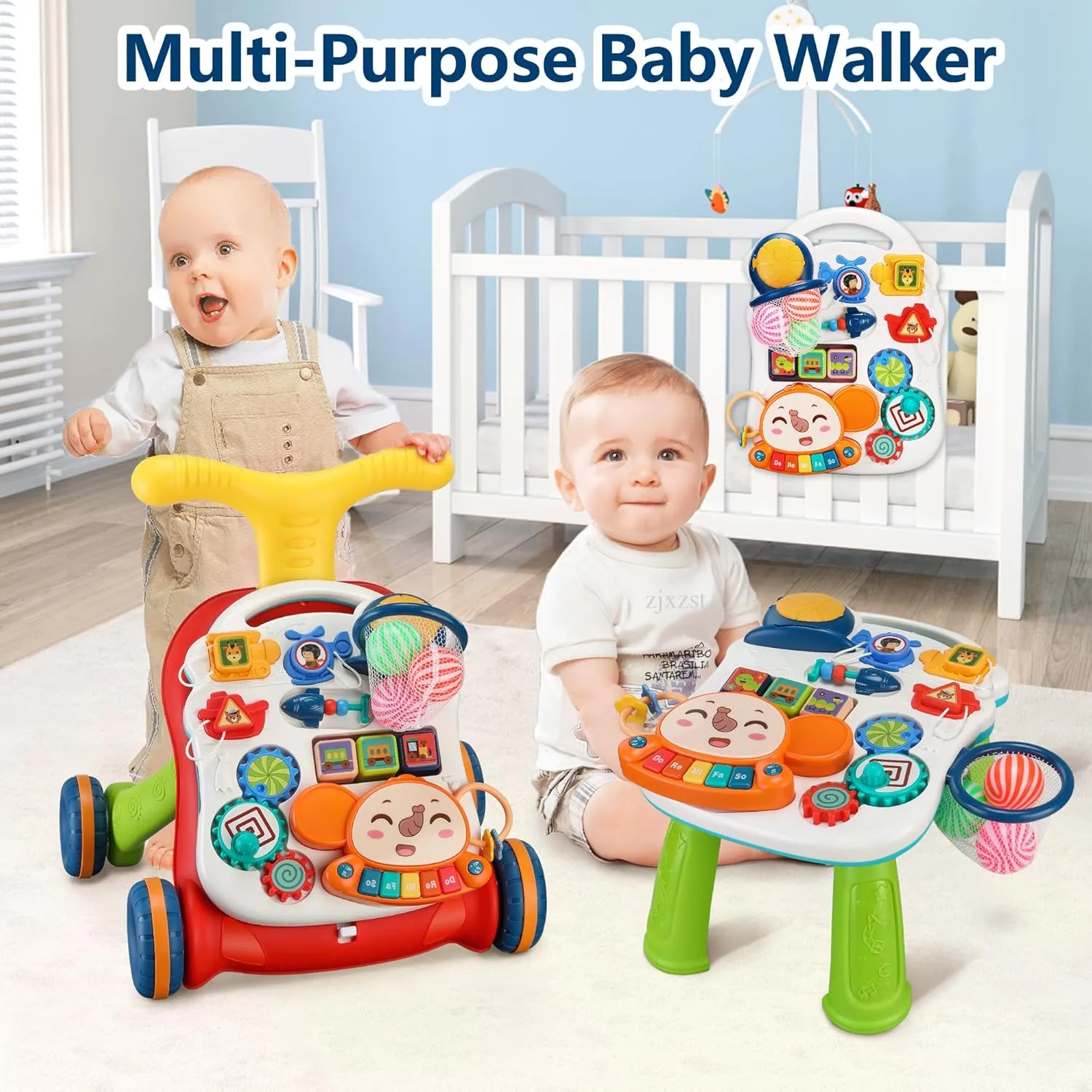 Baby Push Walker 3 in 1 Sit-to-Stand Learning Walker with Wheels Kids’Multiple Educational Activity Center Music Learning Toy Gift for Infant Boys Girls (Green)