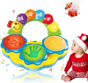 Baby Toys 12-18 Months Infant Portable Musical Drums Piano Baby Toy 6 to 12 Months with Music Light Funny Sounds Gifts for Birthday Christmas Toys for 1 2 Year Old Boys Girls Toddlers