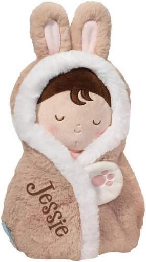 Baby Doll Play Set, Baby Hug Plush Stuffed Animal, Soft Doll with Swaddle, Personalized with Custom Name - 10 Inch (Brown Bunny)