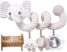Baby Stroller Toy, Soft Spiral Plush Car Seat Toy with Bells, Squeaky Early Educational Baby Gifts for Newborn 0-3 Years, Elephant.