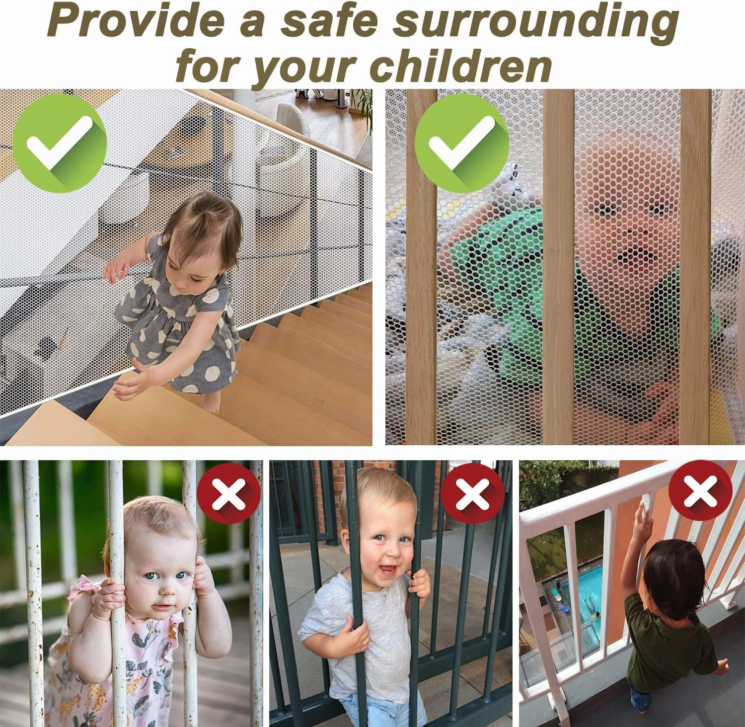 Banister Guard for Baby, Balcony Netting for Pets, 15ft x 3ft, Baby Safety Stairs Rail Net Provides Your Baby with a Environment, Baby Stair Net Fit for Child, Small Pet, Toy - Black