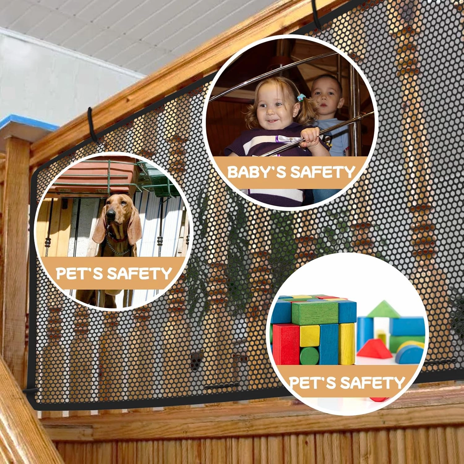 Banister Guard for Baby, Balcony Netting for Pets, 15ft x 3ft, Baby Safety Stairs Rail Net Provides Your Baby with a Environment, Baby Stair Net Fit for Child, Small Pet, Toy - Black