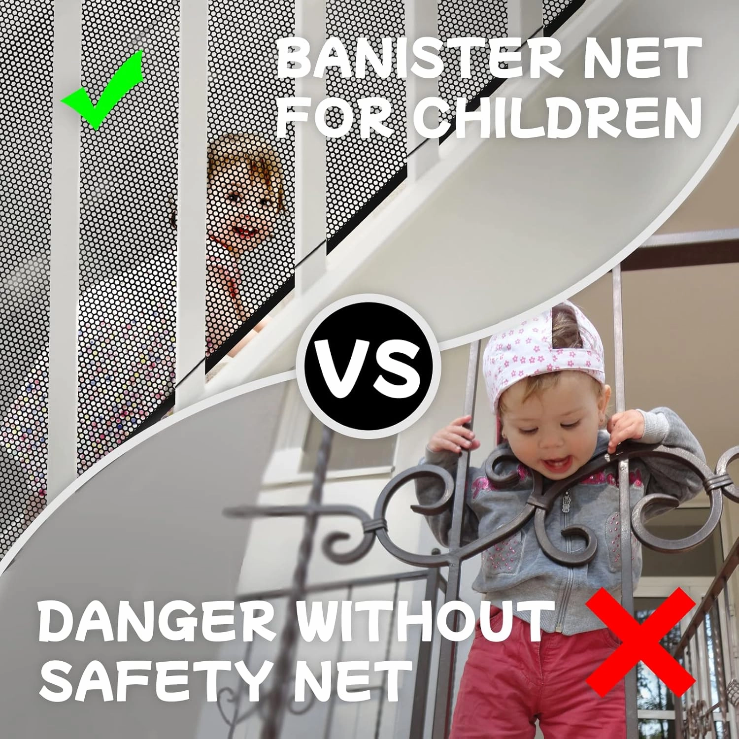 Banister Guard for Baby, Balcony Netting for Pets, 15ft x 3ft, Baby Safety Stairs Rail Net Provides Your Baby with a Environment, Baby Stair Net Fit for Child, Small Pet, Toy - Black
