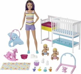 Barbie Skipper Babysitters Inc Dolls & Playset, Nap 'n Nurture Nursery, Skipper Doll, Baby Doll, Crib & 10  Accessories, Working Toy Bouncer