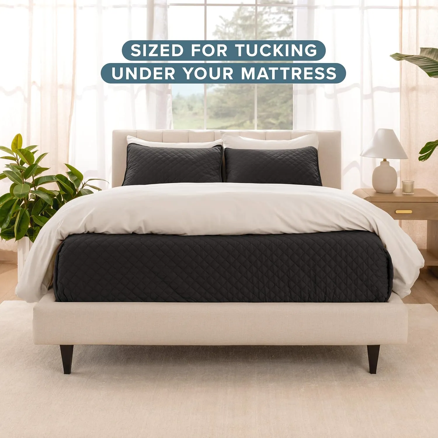 Bare Home Coverlet Set - Lightweight Bed Decor - Comforter Alternative - All-Season Quilted Bedspread (King, Black)