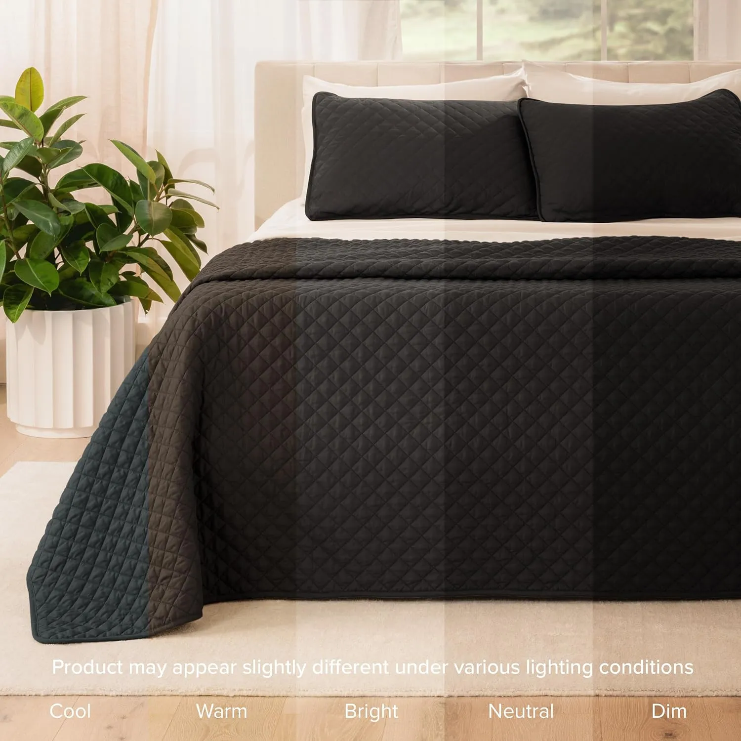 Bare Home Coverlet Set - Lightweight Bed Decor - Comforter Alternative - All-Season Quilted Bedspread (King, Black)