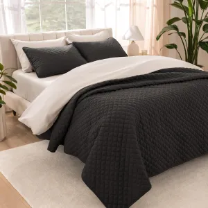 Bare Home Coverlet Set - Lightweight Bed Decor - Comforter Alternative - All-Season Quilted Bedspread (King, Black)