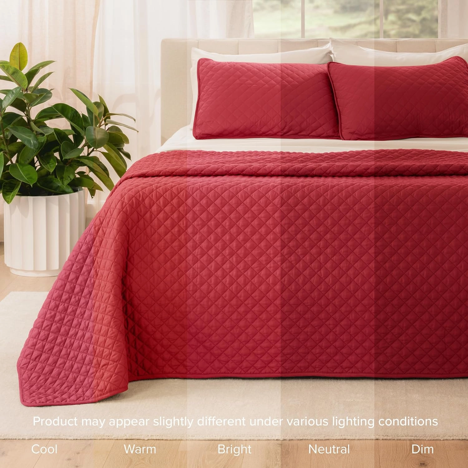 Bare Home Premium 2 Piece Quilt Set - Coverlet Set - Diamond Stitched Bedspread - Ultra-Soft Luxurious Lightweight All Season Bedspread (King/Cal King, Red)