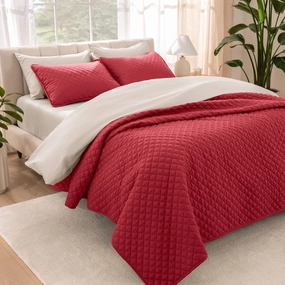 Bare Home Premium 2 Piece Quilt Set - Coverlet Set - Diamond Stitched Bedspread - Ultra-Soft Luxurious Lightweight All Season Bedspread (King/Cal King, Red)