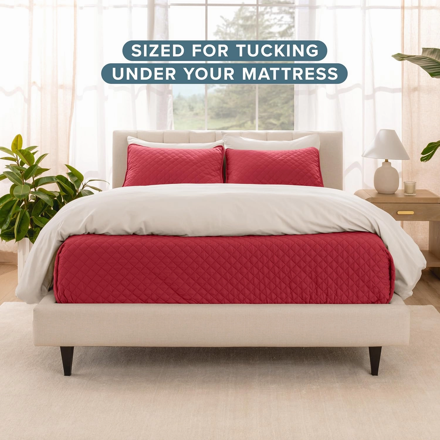 Bare Home Premium 2 Piece Quilt Set - Coverlet Set - Diamond Stitched Bedspread - Ultra-Soft Luxurious Lightweight All Season Bedspread (King/Cal King, Red)