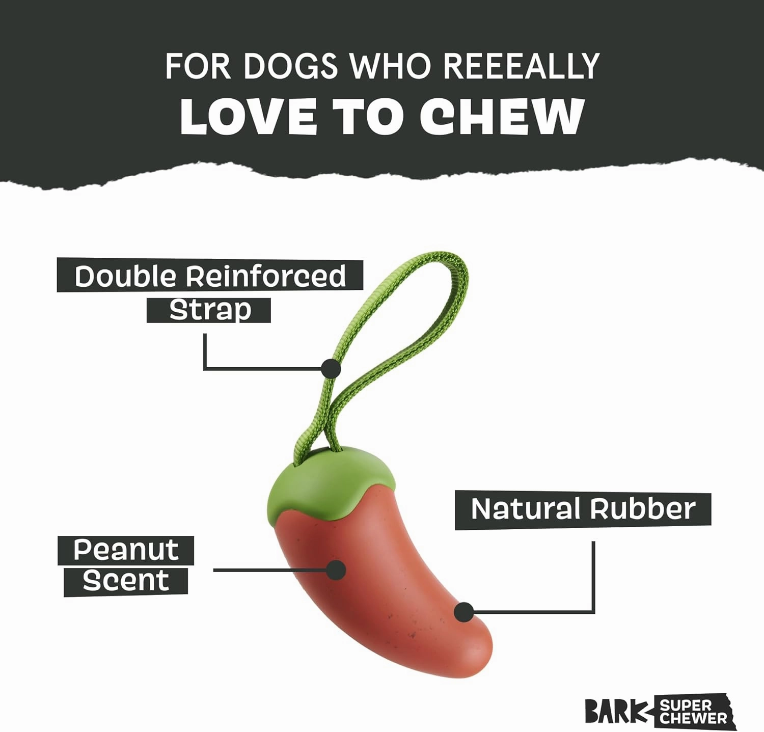 Barkbox Habanero Pupper Dog Toy for Medium Dogs Built for Aggressive Chewers, Who Love Tugging, Tossing and Thrashing Fun