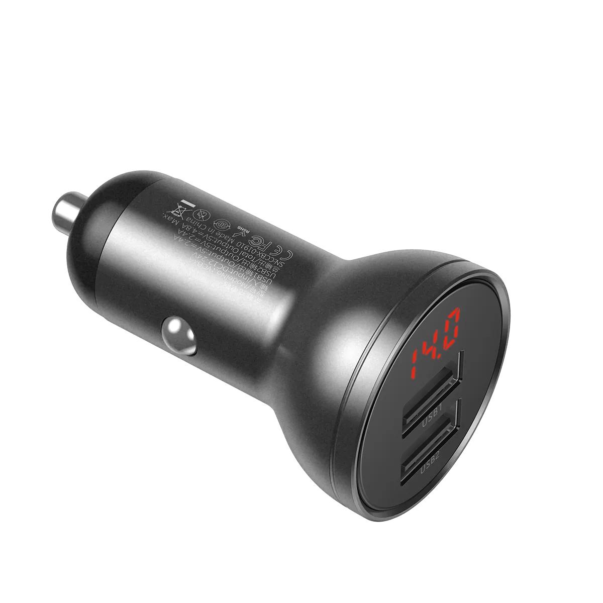 Baseus 3 in 1 Car Charger Suit - Digital Display Dual USB, Cable USB 1.2M