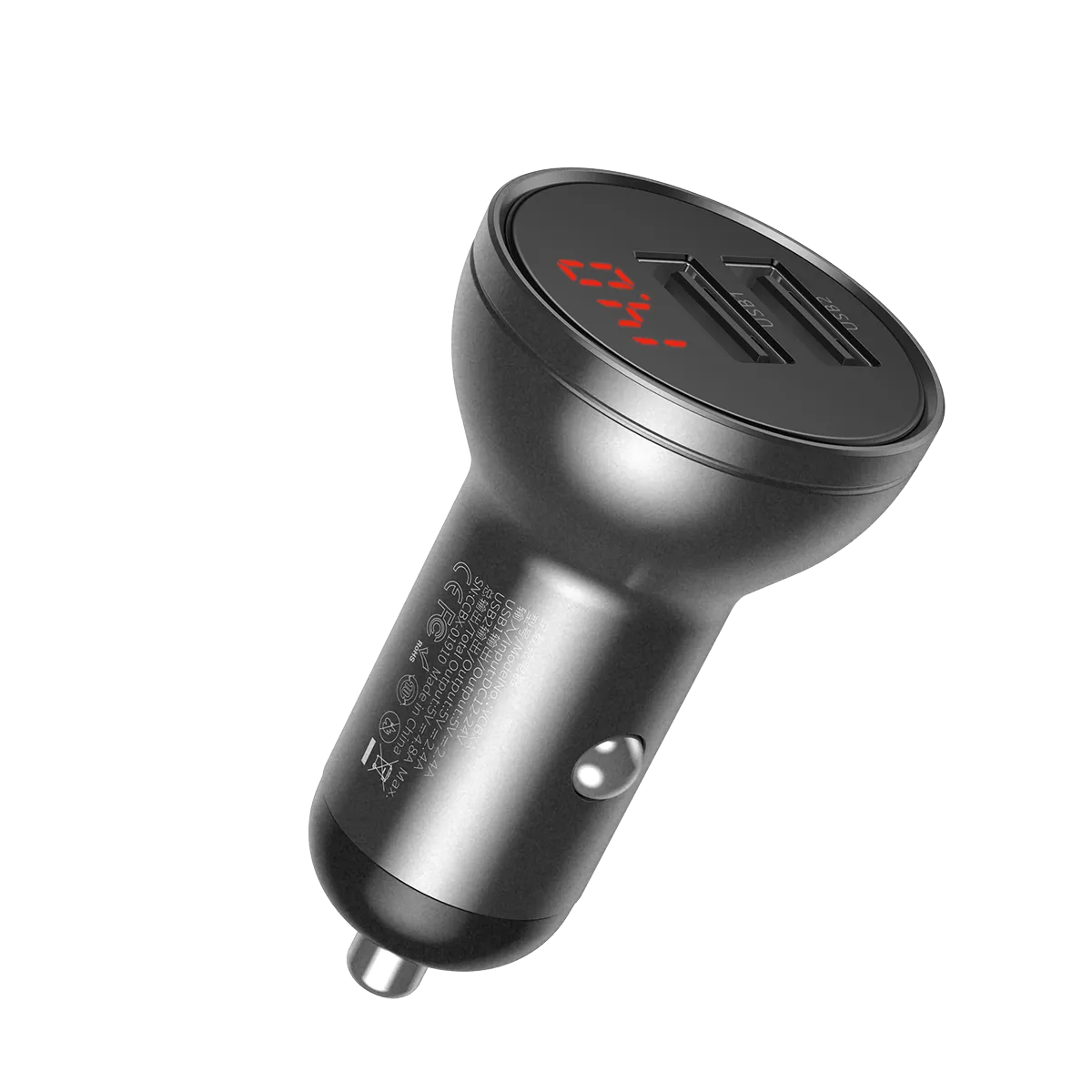 Baseus 3 in 1 Car Charger Suit - Digital Display Dual USB, Cable USB 1.2M