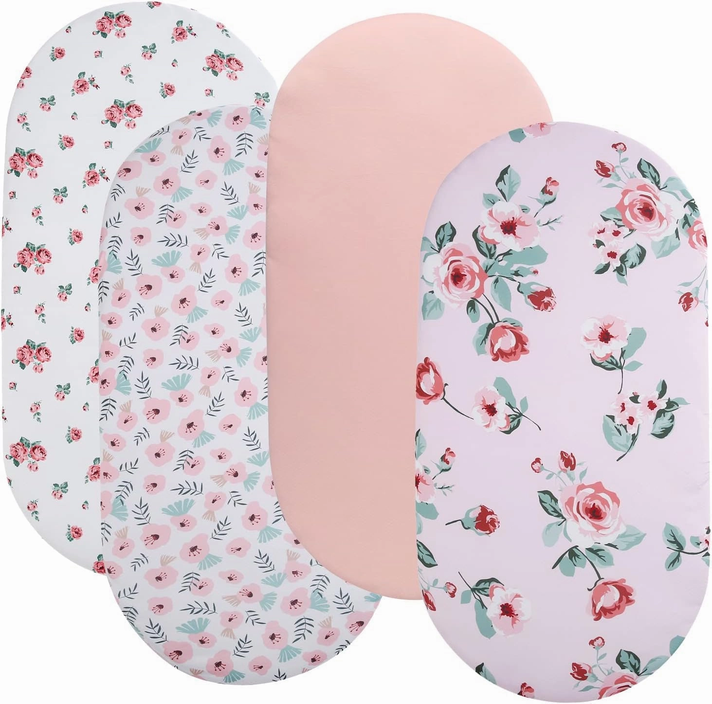 Bassinet Sheets 4 Pack Compatible with Chicco LullaGo Nest Portable Bassinet, Close to You 3-in-1 and Next2Me Bedside Bassinet,Stretchy Ultra Soft Floral/Pink