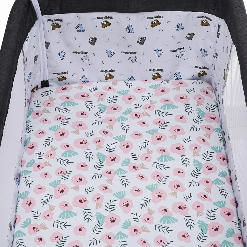 Bassinet Sheets 4 Pack Compatible with Chicco LullaGo Nest Portable Bassinet, Close to You 3-in-1 and Next2Me Bedside Bassinet,Stretchy Ultra Soft Floral/Pink