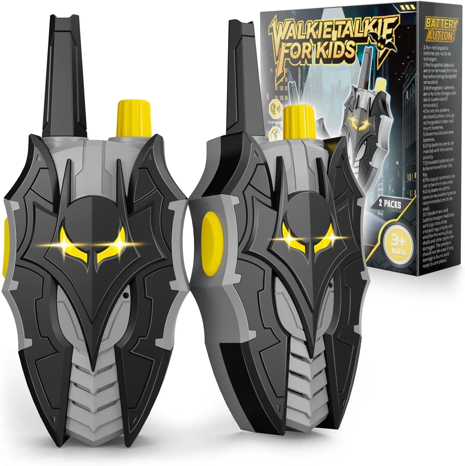 Bat Walkie Talkies for Kids 2000 FT Range, Cool Flash Eye Lights, 2 Pack 2 Way Radio Walkie Talkies Toys for 3 4 5 6 7 8 9 10 Year Old Boys, Outdoor Hiking Toys for Kids 3-5 4-6 6-8 Boys Birthday Gift