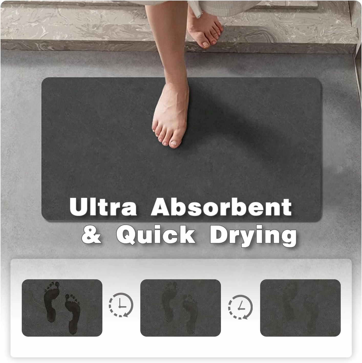 Bath Mat, Bathroom Rugs Non Slip Washable Thin Absorbent Quick Dry Bath Mat Fits Under Door Bathroom Floor Mat Perfect for Bath, Shower, or Sink 16"x24" Dark Grey